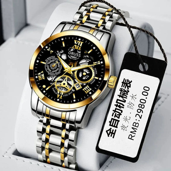 Men's Automatic Non Mechanical Business Style Watch With Alloy Case And Strap Mineral Strengthened Glass Mirror Round Dial