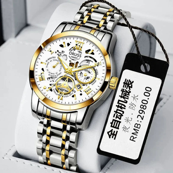 Men's Automatic Non Mechanical Business Style Watch With Alloy Case And Strap Mineral Strengthened Glass Mirror Round Dial
