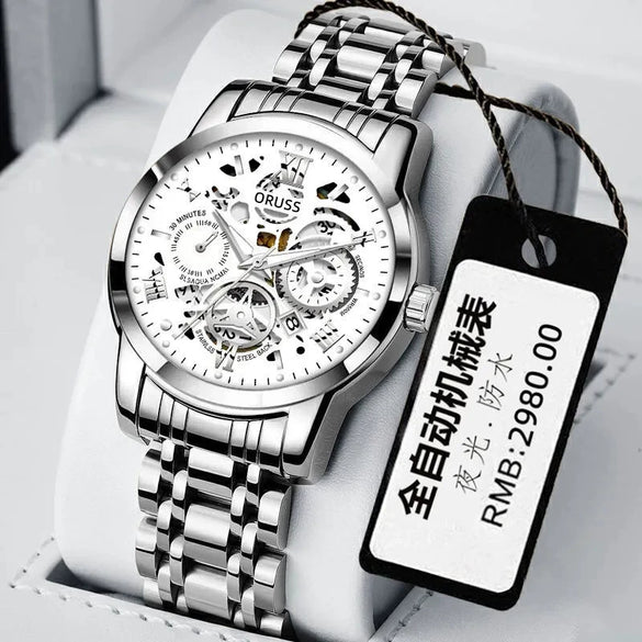 Men's Automatic Non Mechanical Business Style Watch With Alloy Case And Strap Mineral Strengthened Glass Mirror Round Dial
