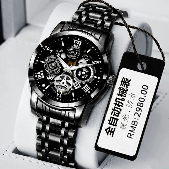 Men's Automatic Non Mechanical Business Style Watch With Alloy Case And Strap Mineral Strengthened Glass Mirror Round Dial