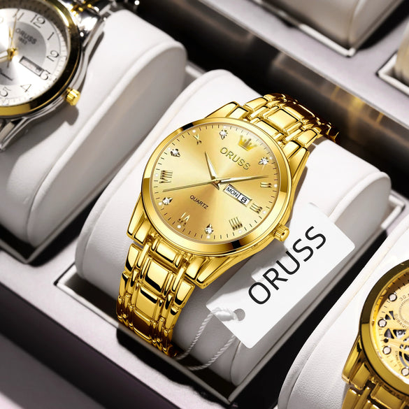 Men's Automatic Quartz Business Wrist Watch With Luminous Waterproof Calendar Round Dial Alloy Case Steel Strap Coated Glass Mirror