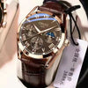 Men's Automatic Quartz Watch Steel Case Pu Strap Round Dial Luminous Waterproof Rose Gold Sun Moon Star Concept