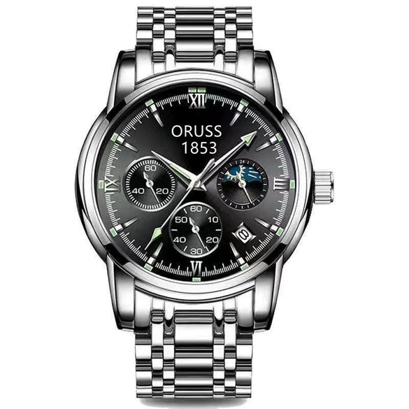 Men's Automatic Quartz Watch Steel Round Dial Luminous Waterproof