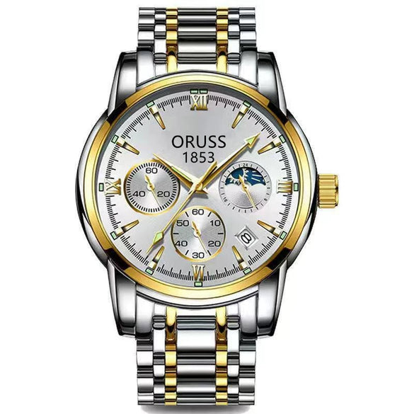 Men's Automatic Quartz Watch Steel Round Dial Luminous Waterproof