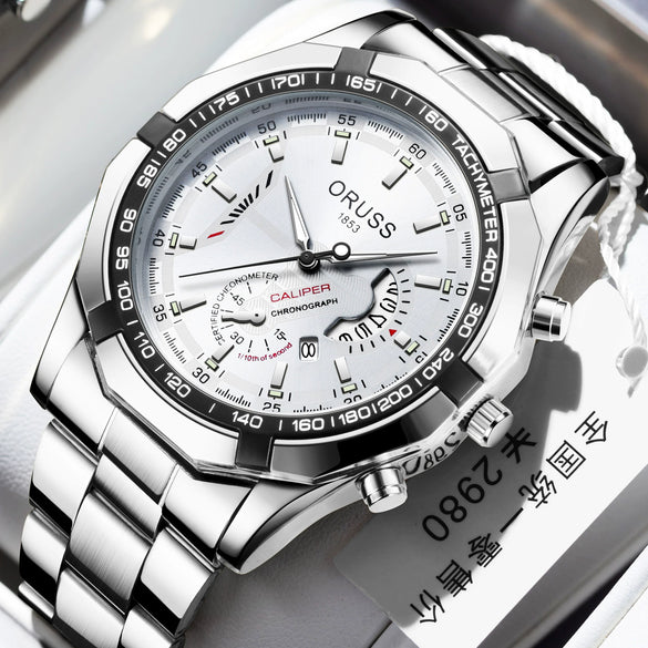 Men's Automatic Tungsten Steel And Steel Watch Luminous Waterproof Calendar Hollow Large Dial