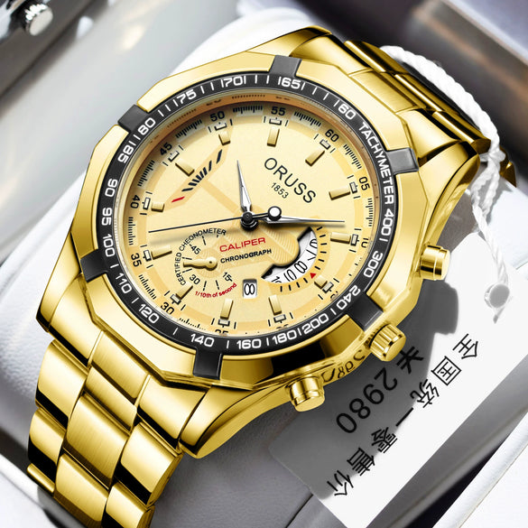Men's Automatic Tungsten Steel And Steel Watch Luminous Waterproof Calendar Hollow Large Dial
