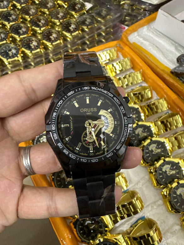 Men's Automatic Tungsten Steel And Steel Watch Luminous Waterproof Calendar Hollow Large Dial