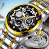 Men's Automatic Waterproof Luminous Hollow Fashion Fake Mechanical Watch With Alloy Case And Strap Stainless Steel Buckle Transparent Bottom And Mineral Reinforced Glass Mirror