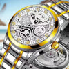 Men's Automatic Waterproof Luminous Hollow Fashion Fake Mechanical Watch With Alloy Case And Strap Stainless Steel Buckle Transparent Bottom And Mineral Reinforced Glass Mirror