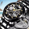 Men's Automatic Waterproof Luminous Hollow Fashion Fake Mechanical Watch With Alloy Case And Strap Stainless Steel Buckle Transparent Bottom And Mineral Reinforced Glass Mirror