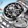 Men's Automatic Waterproof Luminous Hollow Fashion Fake Mechanical Watch With Alloy Case And Strap Stainless Steel Buckle Transparent Bottom And Mineral Reinforced Glass Mirror