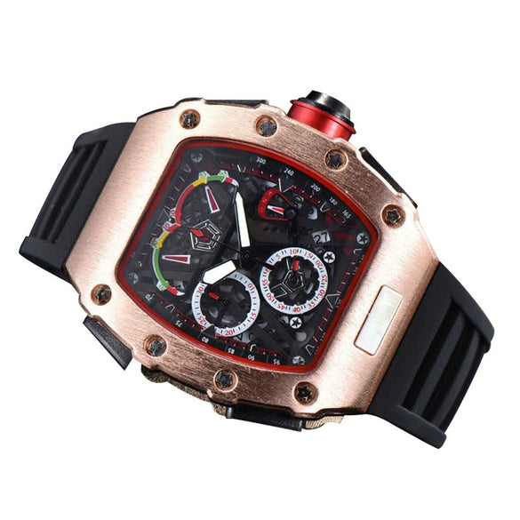 Men's Barrel Dial Quartz Watch With Carbon Fiber Pattern Pointer Display Rubber Strap Business Style Wholesale