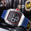 Men's Barrel Dial Quartz Watch With Carbon Fiber Pattern Pointer Display Rubber Strap Business Style Wholesale
