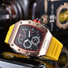Men's Barrel Dial Quartz Watch With Carbon Fiber Pattern Pointer Display Rubber Strap Business Style Wholesale