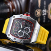Men's Barrel Dial Quartz Watch With Carbon Fiber Pattern Pointer Display Rubber Strap Business Style Wholesale