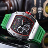 Men's Barrel Dial Quartz Watch With Carbon Fiber Pattern Pointer Display Rubber Strap Business Style Wholesale