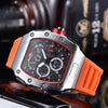 Men's Barrel Dial Quartz Watch With Carbon Fiber Pattern Pointer Display Rubber Strap Business Style Wholesale