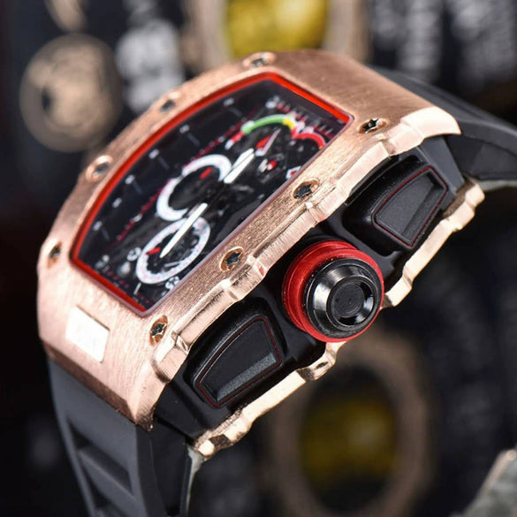 Men's Barrel Dial Quartz Watch With Carbon Fiber Pattern Pointer Display Rubber Strap Business Style Wholesale