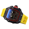 Men's Barrel Shaped Carbon Fiber Business Quartz Watch With Wood Grain Style Rubber Strap Stainless Steel Buckle
