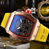 Men's Barrel Shaped Carbon Fiber Business Quartz Watch With Wood Grain Style Rubber Strap Stainless Steel Buckle