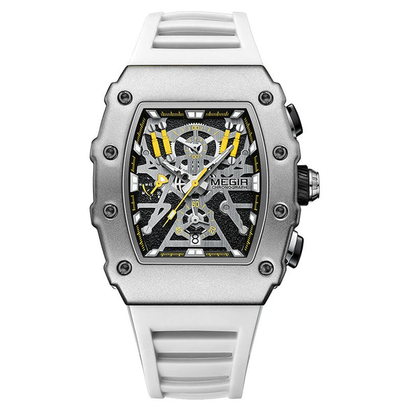 Men's Barrel Shaped Silicone And Stainless Steel Watch With Chronograph Function