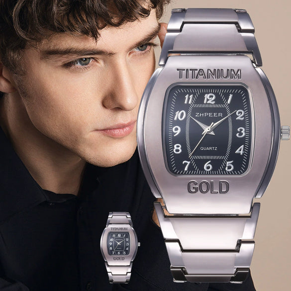 Men's Barrelshaped Alloy Band Quartz Watch Business Style