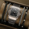 Men's Barrelshaped Alloy Band Quartz Watch Business Style