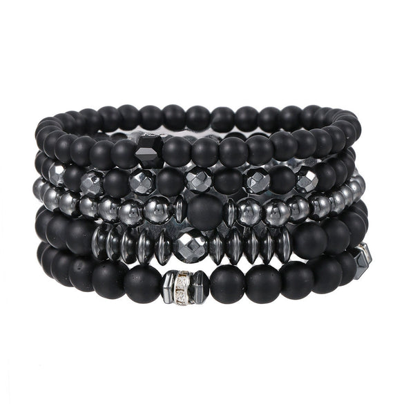 Men's Beaded Bracelet Set Stone Geometric Handmade