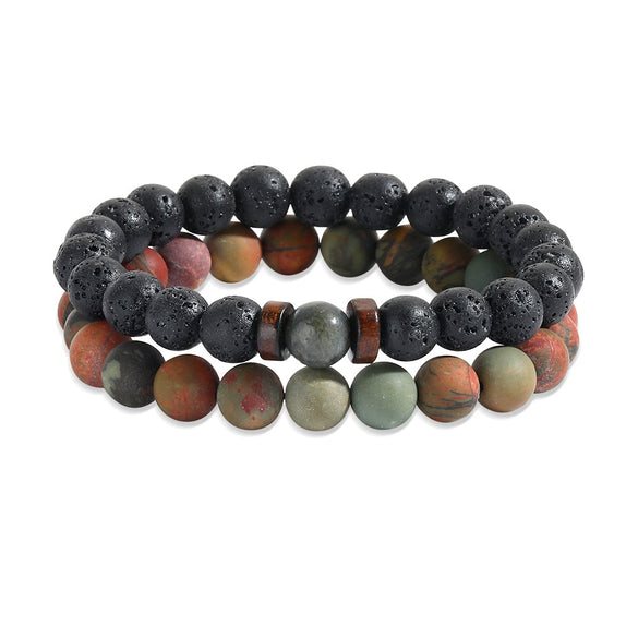 Men's Beaded Bracelet Set Stone Geometric Handmade