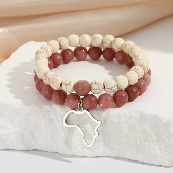 Men's Beaded Bracelet Set Stone Geometric Handmade