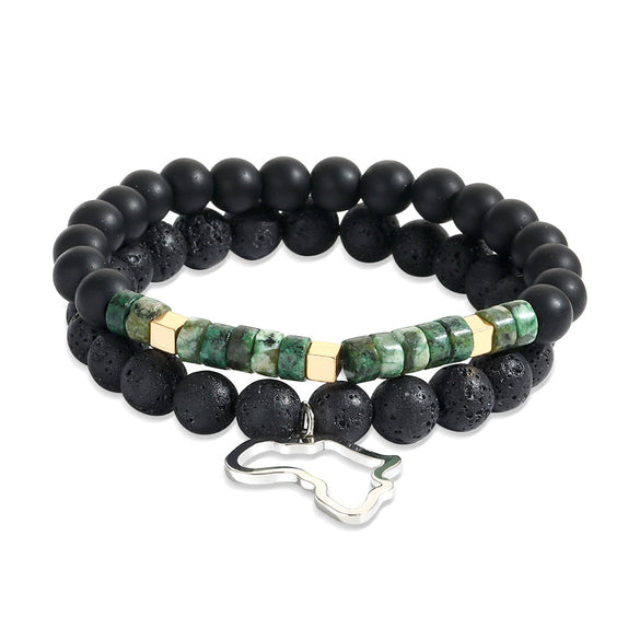 Men's Beaded Bracelet Set Stone Geometric Handmade