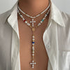 Men's Beaded Necklace With Alloy Cross Pendant And Imitation Pearls Handmade Geometric Style