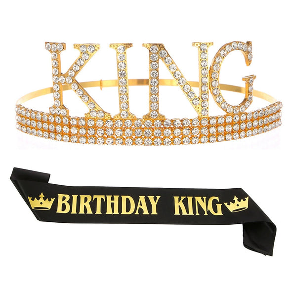 Men's Belt Set With Alloy And Satin Cloth Crown In Light Luxury Style For Birthday