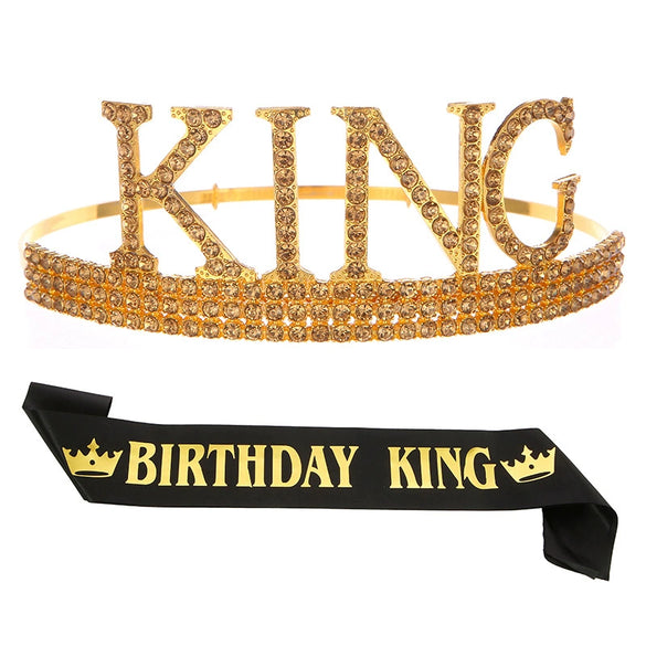 Men's Belt Set With Alloy And Satin Cloth Crown In Light Luxury Style For Birthday