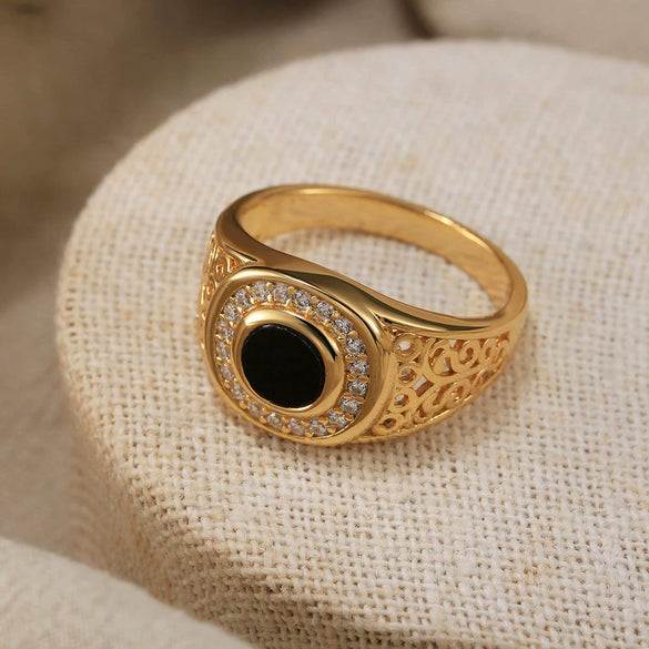 Men's Black Agate Ring S925 Sterling Silver Electroplated