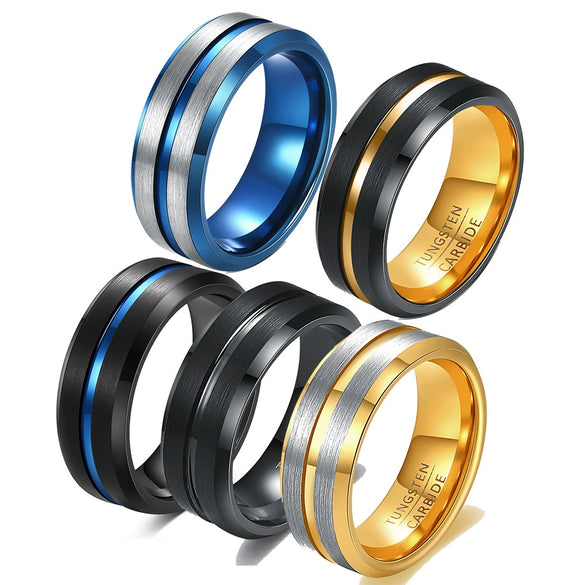 Men's Black And Gold Twotone Tungsten Steel Geometric Ring With Electroplated Finish Wholesale Jewelry