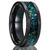 Men's Black Electroplated Tungsten Steel Ring With Blue Green Opal Inlay Minimalist Geometric Unisex Jewelry