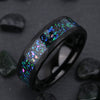 Men's Black Electroplated Tungsten Steel Ring With Blue Green Opal Inlay Minimalist Geometric Unisex Jewelry