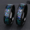 Men's Black Electroplated Tungsten Steel Ring With Blue Green Opal Inlay Minimalist Geometric Unisex Jewelry