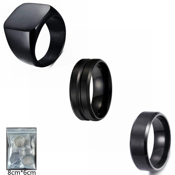 Men's Black Titanium Steel Geometric Ring With Electroplating
