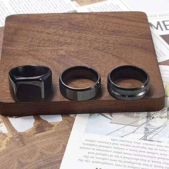 Men's Black Titanium Steel Geometric Ring With Electroplating
