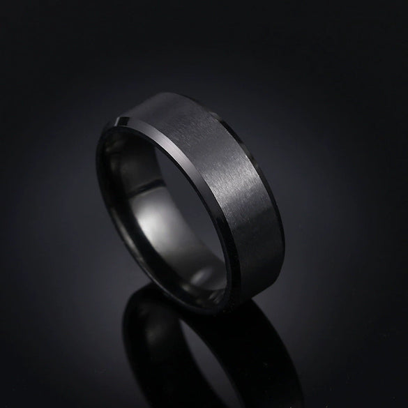 Men's Black Titanium Steel Geometric Ring With Electroplating