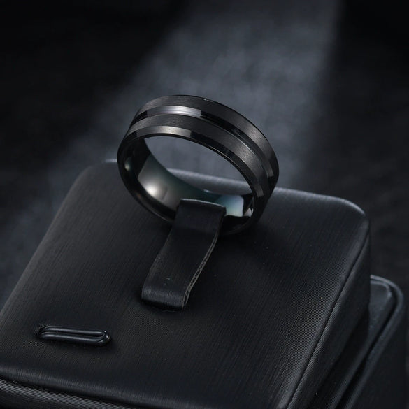 Men's Black Titanium Steel Geometric Ring With Electroplating