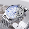 Men's Blue Light Threeeye Quartz Watch With Plastic Mesh Belt And Scale Calendar Alloy Case Silicone Strap Round Dial Plexiglass Mirror Pin Buckle Onion Crown Stainless Steel Clasp