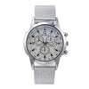 Men's Blue Light Threeeye Quartz Watch With Plastic Mesh Belt And Scale Calendar Alloy Case Silicone Strap Round Dial Plexiglass Mirror Pin Buckle Onion Crown Stainless Steel Clasp