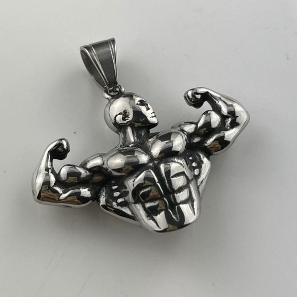 Men's Bodybuilding Arm Muscle Pendant Necklace Stainless Steel Retro Geometric Polished