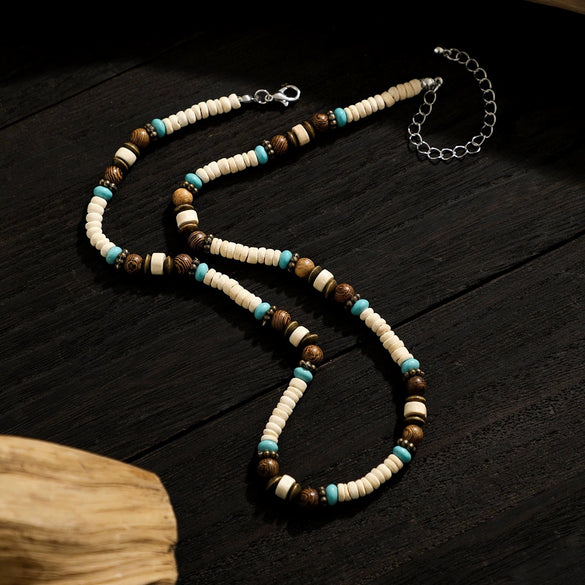 Men's Bohemian Geometric Wooden Bead And Coconut Shell Handmade Necklace