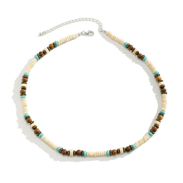 Men's Bohemian Geometric Wooden Bead And Coconut Shell Handmade Necklace