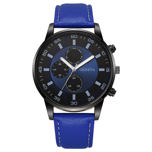 Men's Business Alloy Case Pu Strap Electronic Quartz Watch With Threeeye Sun Pattern And Round Dial