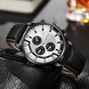 Men's Business Alloy Case Pu Strap Electronic Quartz Watch With Threeeye Sun Pattern And Round Dial